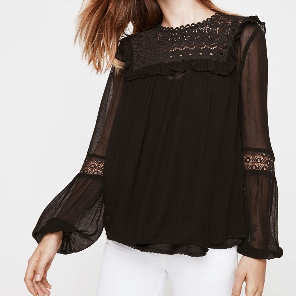 Rebecca Minkoff Black Sheer Lace Johnston Blouse